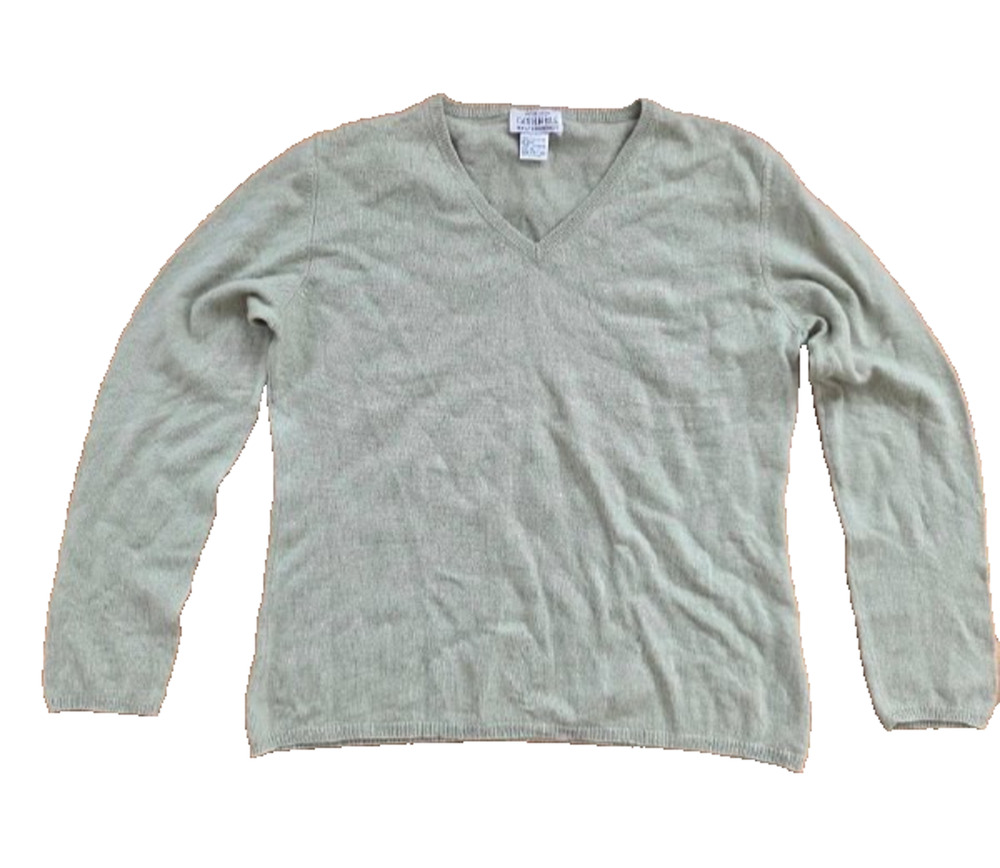 Sutton Studio 100% Cashmere V-neck Green Sweater Women’s X-Large A001138